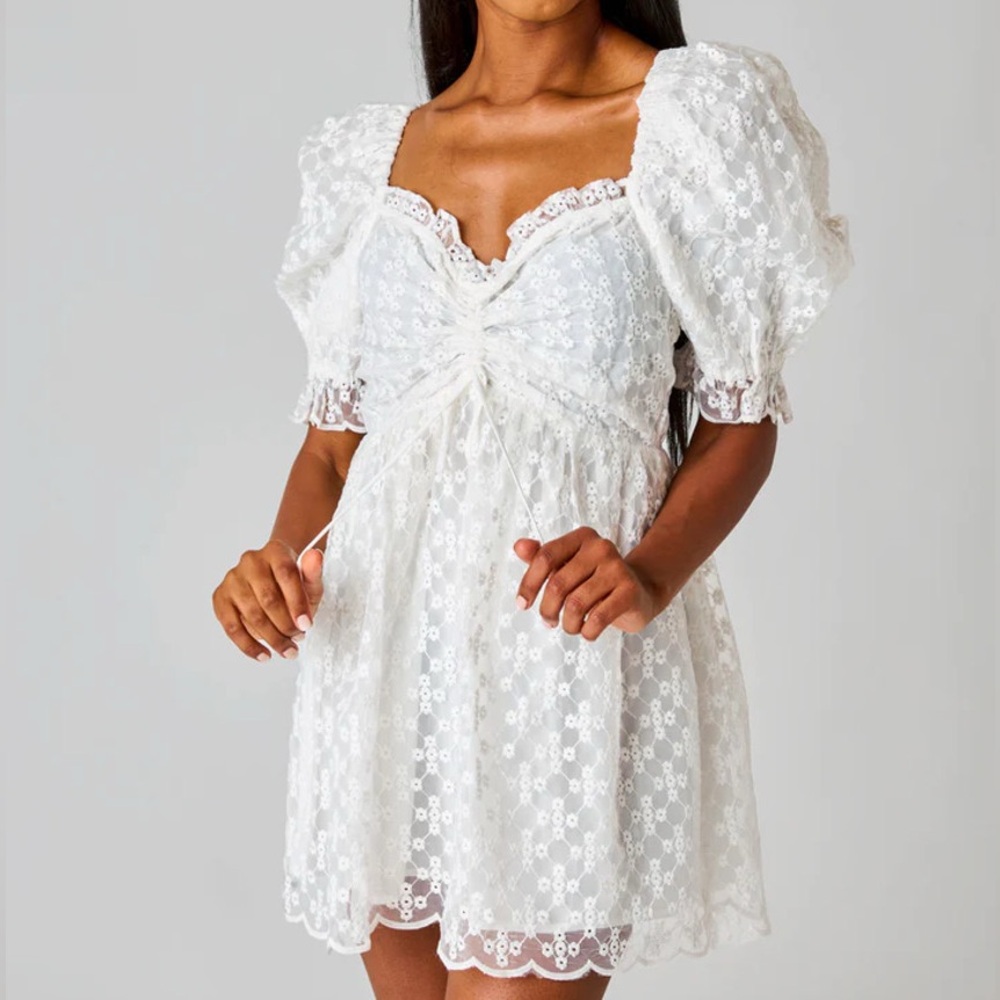 BuddyLove Colby White Eyelet Puff Sleeve Mini Dress